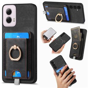 For Motorola Moto G Power 2024 5G Retro Splitable Magnetic Card Bag Leather Phone Case(Black)