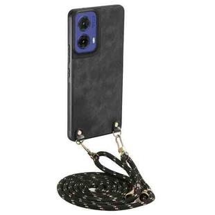 For Motorola Moto G85 Vintage Leather PC Back Cover Phone Case with Crossbody Strap(Black)