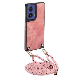 For Motorola Moto G85 Vintage Leather PC Back Cover Phone Case with Crossbody Strap(Pink)