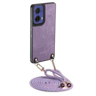 For Motorola Moto G85 Vintage Leather PC Back Cover Phone Case with Crossbody Strap(Purple)