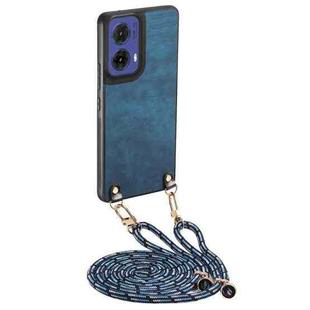 For Motorola Moto G85 Vintage Leather PC Back Cover Phone Case with Crossbody Strap(Blue)