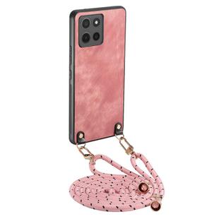 For Motorola Moto G15 Vintage Leather PC Back Cover Phone Case with Crossbody Strap(Pink)