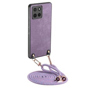 For Motorola Moto G15 Vintage Leather PC Back Cover Phone Case with Crossbody Strap(Purple)