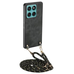 For Motorola Edge 60 Fusion Vintage Leather PC Back Cover Phone Case with Crossbody Strap(Black)