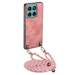 For Motorola Edge 60 Fusion Vintage Leather PC Back Cover Phone Case with Crossbody Strap(Pink)