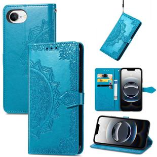 For iPhone 16e Mandala Flower Embossed Leather Phone Case(Blue)