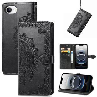 For iPhone 16e Mandala Flower Embossed Leather Phone Case(Black)