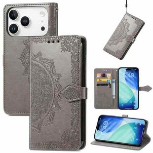 For iPhone 17 Pro Mandala Flower Embossed Leather Phone Case(Gray)