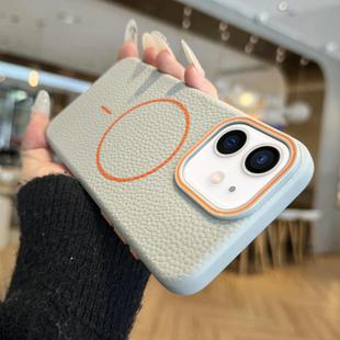 For iPhone 11 Orange Ring MagSafe Litchi Grain TPU Phone Case(Gray)
