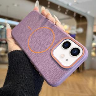 For iPhone 11 Orange Ring MagSafe Litchi Grain TPU Phone Case(Purple)