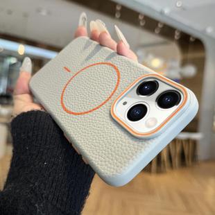 For iPhone 11 Pro Max Orange Ring MagSafe Litchi Grain TPU Phone Case(Gray)