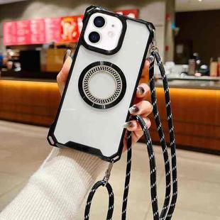 For iPhone 12 Traveler Crossbody Lanyard MagSafe Four-corner TPU Clear Phone Case(Black)