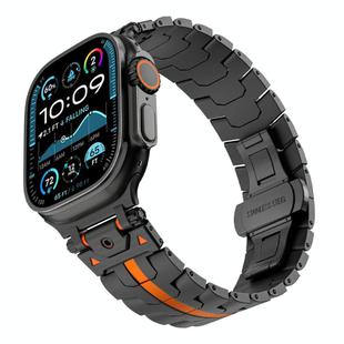 For Apple Watch 42mm / 41mm / 40mm / 38mm Stainless Steel Iron Man Butterfly Buckle Metal Watch Band(Black Orange)