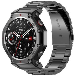 For Amazfit T-REX 3 Three Beads Stainless Steel Metal Watch Band(Black)