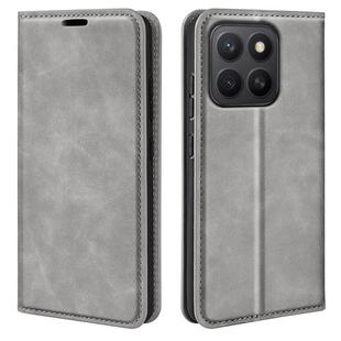 For Honor X8c Retro-skin Magnetic Suction Leather Phone Case(Grey)