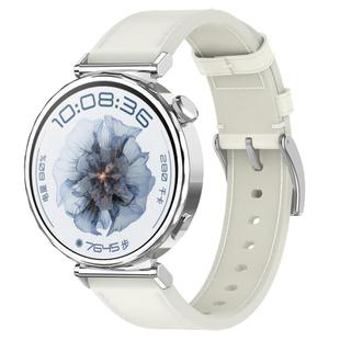 For Huawei Watch GT5 Pro 42mm Press Button 18mm Leather Watch Band(White)