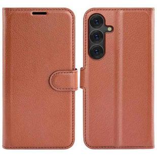 For Samsung Galaxy S25 5G Litchi Texture Horizontal Flip Leather Phone Case with Holder(Brown)