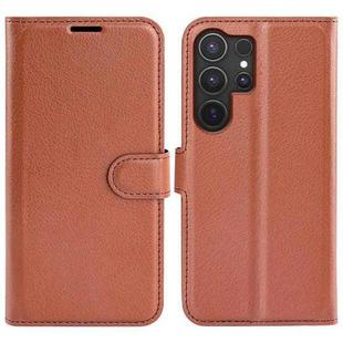 For Samsung Galaxy S25 Ultra 5G Litchi Texture Horizontal Flip Leather Phone Case with Holder(Brown)
