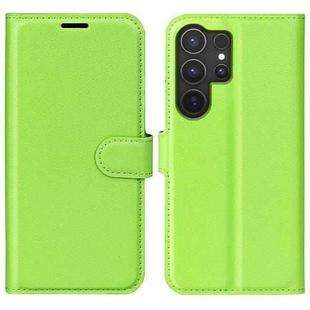 For Samsung Galaxy S25 Ultra 5G Litchi Texture Horizontal Flip Leather Phone Case with Holder(Green)