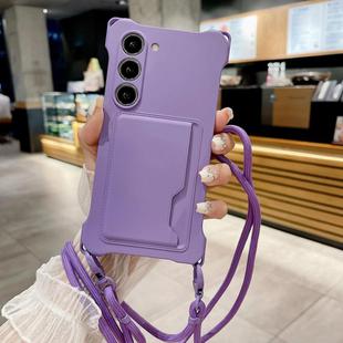 For Samsung Galaxy S23 5G Liquid TPU Card Bag Four Corner Shockproof Phone Case(Purple)