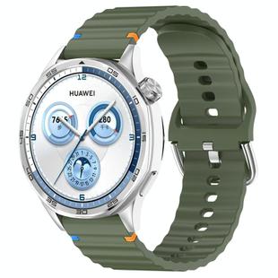 For Huawei Watch GT 5 46mm Wavy Grain Stitched 22mm Silicone Watch Band(Army Green)