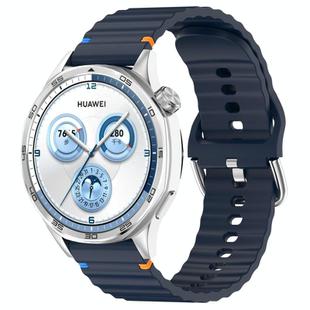 For Huawei Watch GT 5 46mm Wavy Grain Stitched 22mm Silicone Watch Band(Midnight Blue)