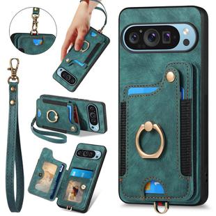 For Google Pixel 9 Pro XL Retro Skin-feel Ring Multi-card Wallet Phone Case(Green)