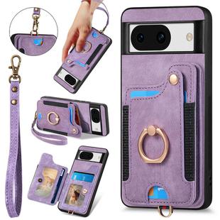 For Google Pixel 7a Retro Skin-feel Ring Multi-card Wallet Phone Case(Purple)