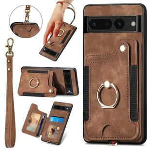For Google Pixel 7 Pro Retro Skin-feel Ring Multi-card Wallet Phone Case(Brown)