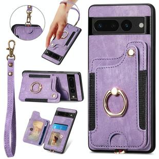For Google Pixel 7 Pro Retro Skin-feel Ring Multi-card Wallet Phone Case(Purple)