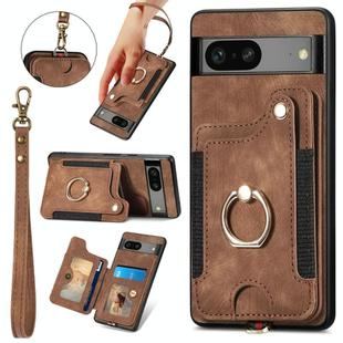 For Google Pixel 7 Retro Skin-feel Ring Multi-card Wallet Phone Case(Brown)