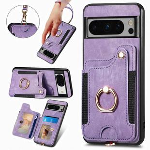 For Google Pixel 6a Retro Skin-feel Ring Multi-card Wallet Phone Case(Purple)