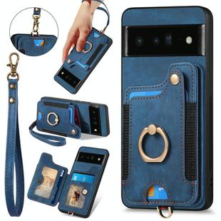 For Google Pixel 6 Pro Retro Skin-feel Ring Multi-card Wallet Phone Case(Blue)