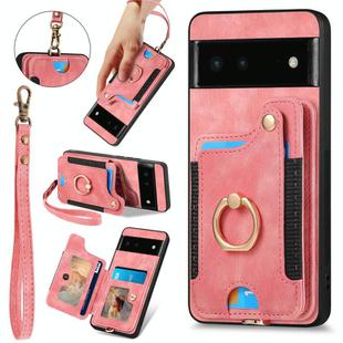 For Google Pixel 6 Retro Skin-feel Ring Multi-card Wallet Phone Case(Pink)