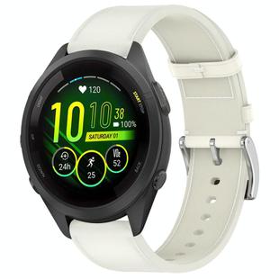 For Garmin Forerunner 265S Press Button 18mm Leather Watch Band(White)