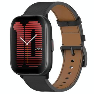 For Amazfit Active Press Button 20mm Leather Watch Band(Black)