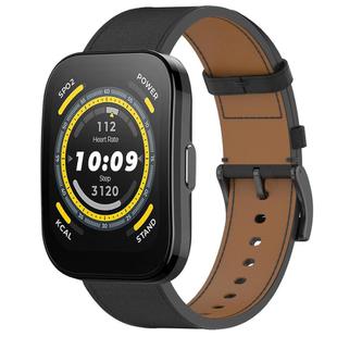 For Amazfit Bip 5 / GTR 4 Press Button 22mm Leather Watch Band(Black)