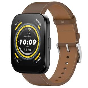 For Amazfit Bip 5 / GTR 4 Press Button 22mm Leather Watch Band(Brown)