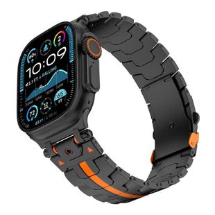 For Apple Watch 46mm / 49mm / 45mm / 44mm Stainless Steel Iron Man Safety Buckle Metal Watch Band(Black Orange)