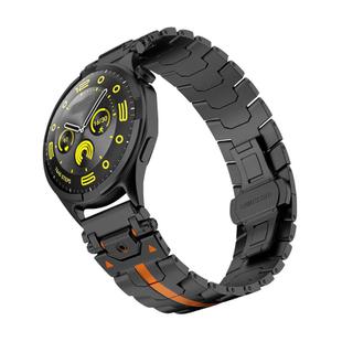 22mm Stainless Steel Butterfly Buckle Metal Watch Band(Black Orange)