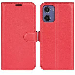 For Motorola Moto E15 Litchi Texture Horizontal Flip Leather Phone Case with Holder(Red)