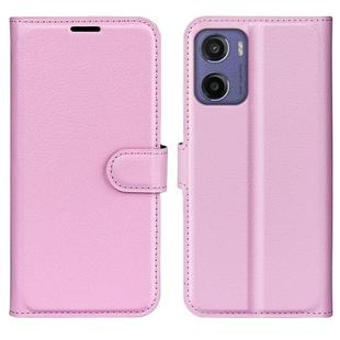 For Motorola Moto E15 Litchi Texture Horizontal Flip Leather Phone Case with Holder(Pink)