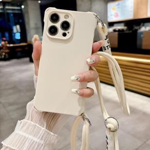 For iPhone 13 Pro Max Crossbody Liquid TPU Four Corner Shockproof Phone Case(White)