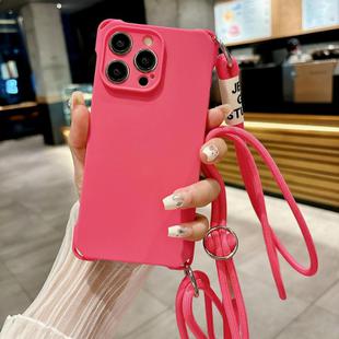 For iPhone 15 Pro Max Crossbody Liquid TPU Four Corner Shockproof Phone Case(Rose Red)