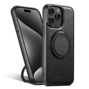 For iPhone 15 Pro Max Suteni G3 Oil Wax 360 Rotation Holder MagSafe Back Phone Case(Black)