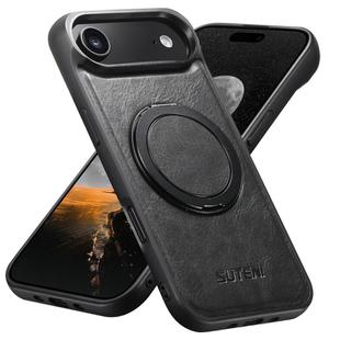 For iPhone 17 Air Suteni G3 Oil Wax 360 Rotation Holder MagSafe Back Phone Case(Black)