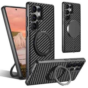For Samsung Galaxy S25 Ultra 5G Suteni G3 Carbon Fiber Leather 360 Rotation Holder MagSafe Phone Case(Black)
