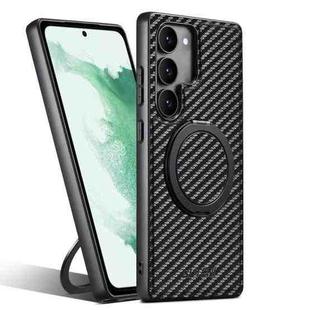 For Samsung Galaxy S22+ 5G Suteni G3 Carbon Fiber Leather 360 Rotation Holder MagSafe Phone Case(Black)