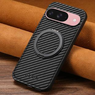 For Google Pixel 9 Suteni G3 Carbon Fiber Leather 360 Rotation Holder MagSafe Phone Case(Black)