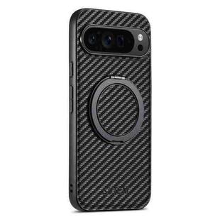 For Google Pixel 10 Pro Suteni G3 Carbon Fiber Leather 360 Rotation Holder MagSafe Phone Case(Black)